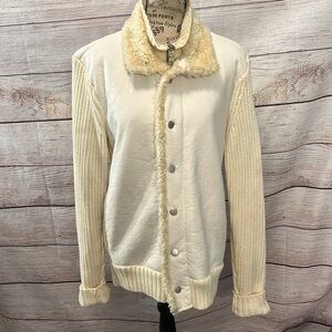 A/X Armani Exchange Sweater Jacket Faux Sherpa & Suede Cream Color Size Medium